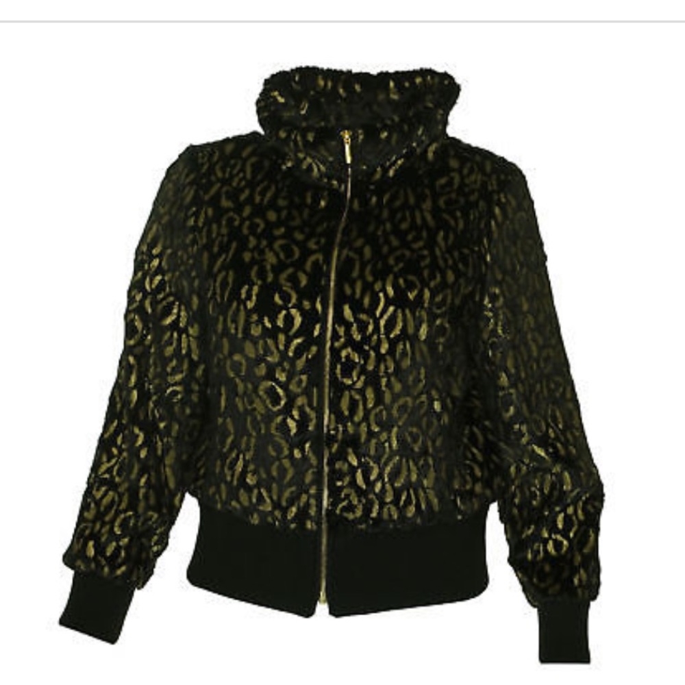 Thalia Sodi faux fur bomber leopard
